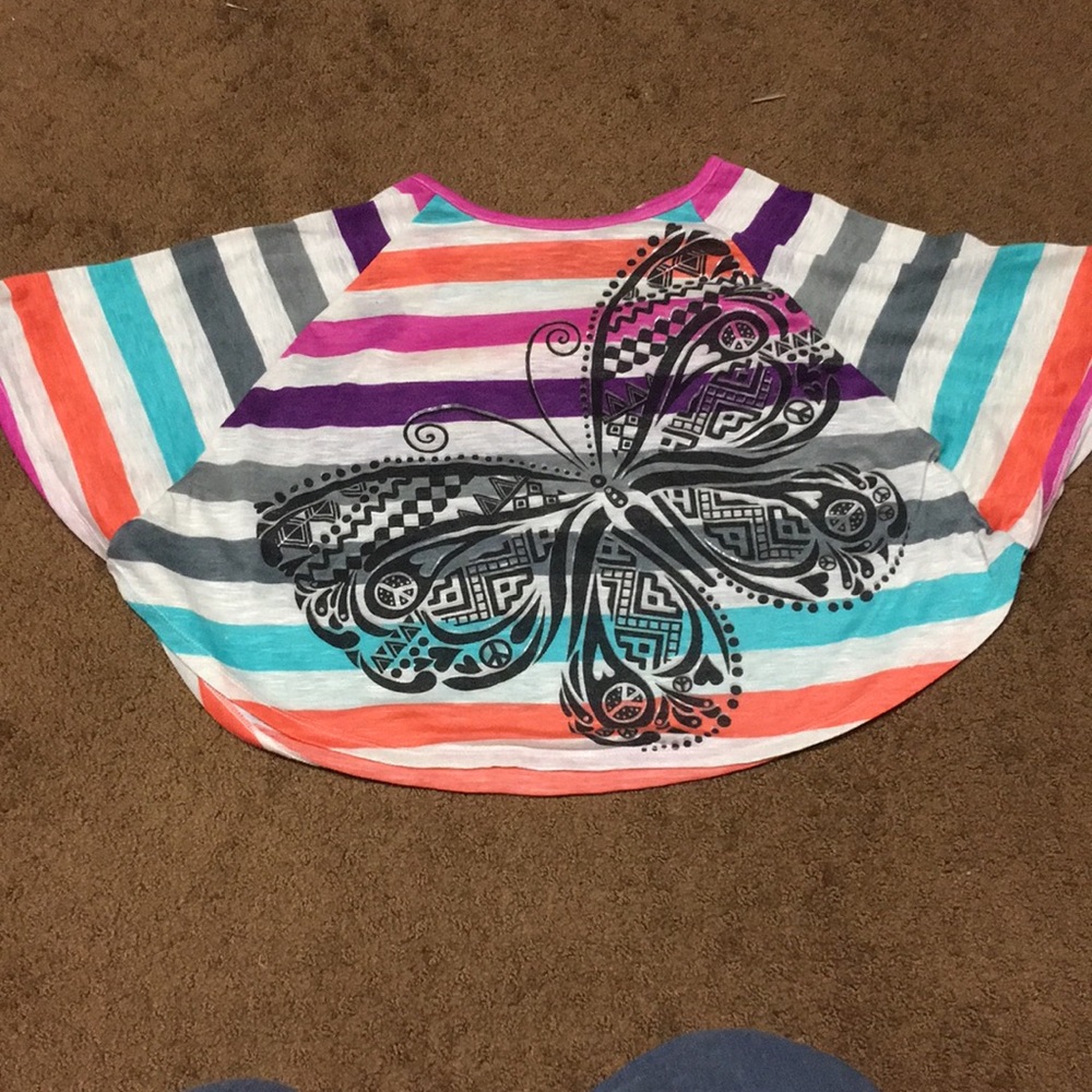 Butterfly top Girls size Large Fun blousy look, wide short sleeves EUC